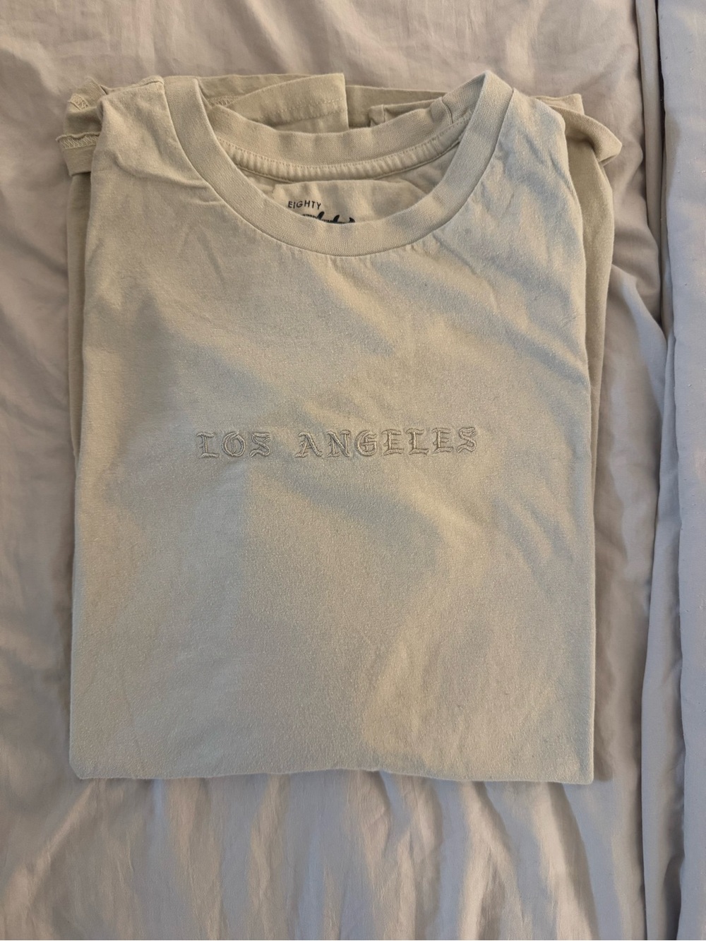 Eighty Eight Light Cream 'Los Angeles' Embroidered Crew Neck Tee